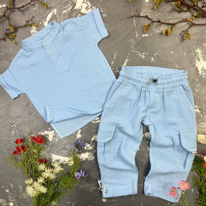 Костюм muslin cotton BEWARM дитячий штани + футболка Sky-blue
