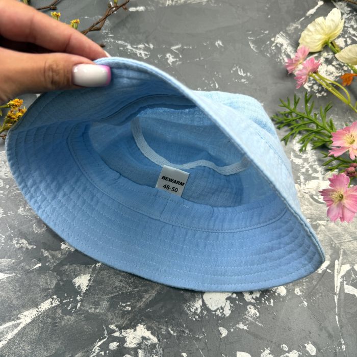 Костюм muslin cotton BEWARM дитячий шорти + футболка + панама Sky-blue