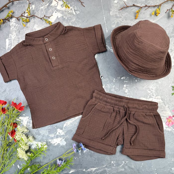 Костюм muslin cotton BEWARM дитячий шорти + футболка + панама Choko