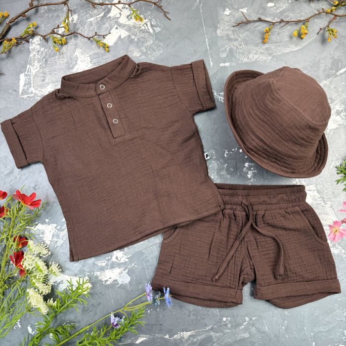 Костюм muslin cotton BEWARM дитячий шорти + футболка + панама Choko