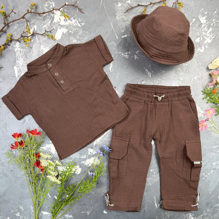 Костюм muslin cotton BEWARM дитячий штани + футболка + панамка Choko