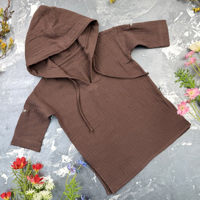 Мусліновий набір туніка + панама дитяча Muslin Cotton BEWARM Шоколад