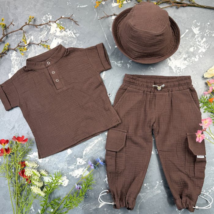 Костюм muslin cotton BEWARM дитячий штани + футболка + панамка Choko