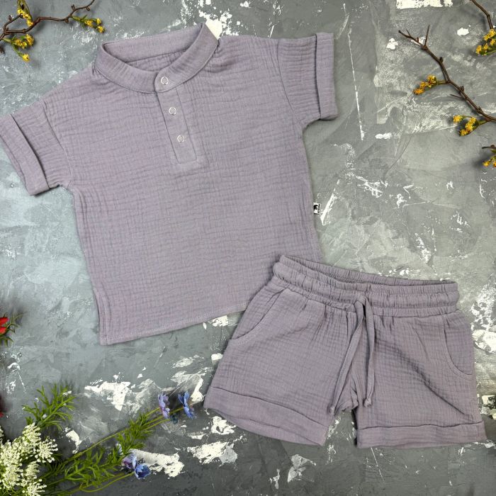 Костюм muslin cotton BEWARM дитячий шорти + футболка + панама Grey