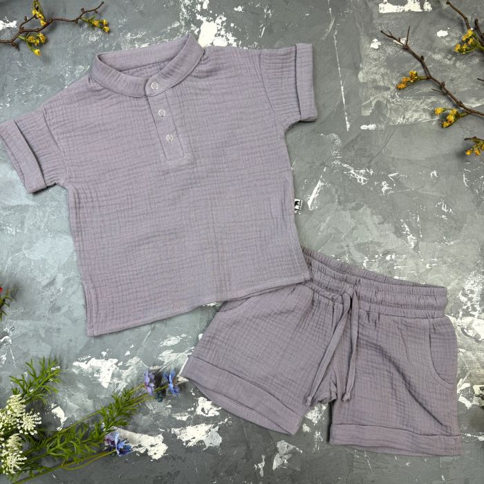 Костюм muslin cotton BEWARM дитячий шорти + футболка + панама Grey