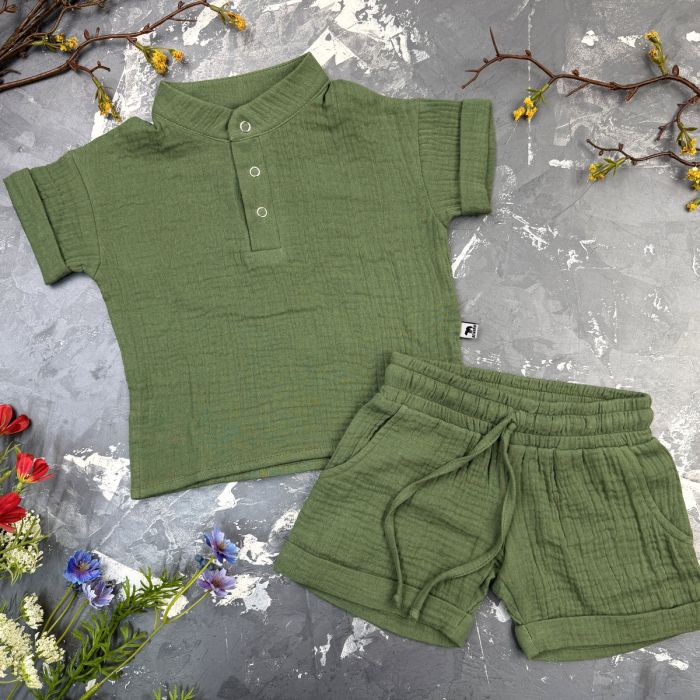 Костюм muslin cotton BEWARM дитячий шорти + футболка dark green