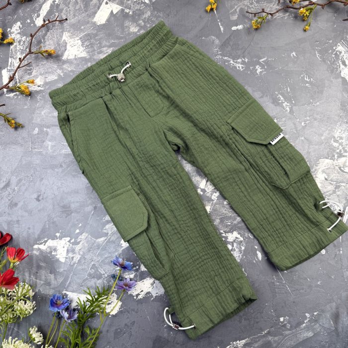 Костюм muslin cotton BEWARM дитячий штани + футболка dark green