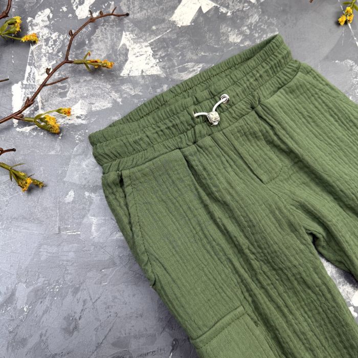 Костюм muslin cotton BEWARM дитячий штани + футболка + панамка dark green