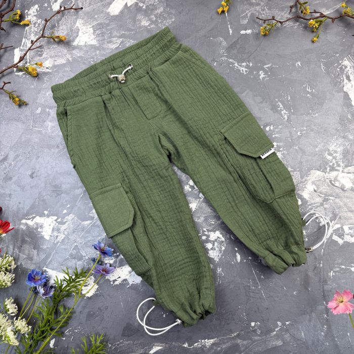Штани муслінові карго dark green