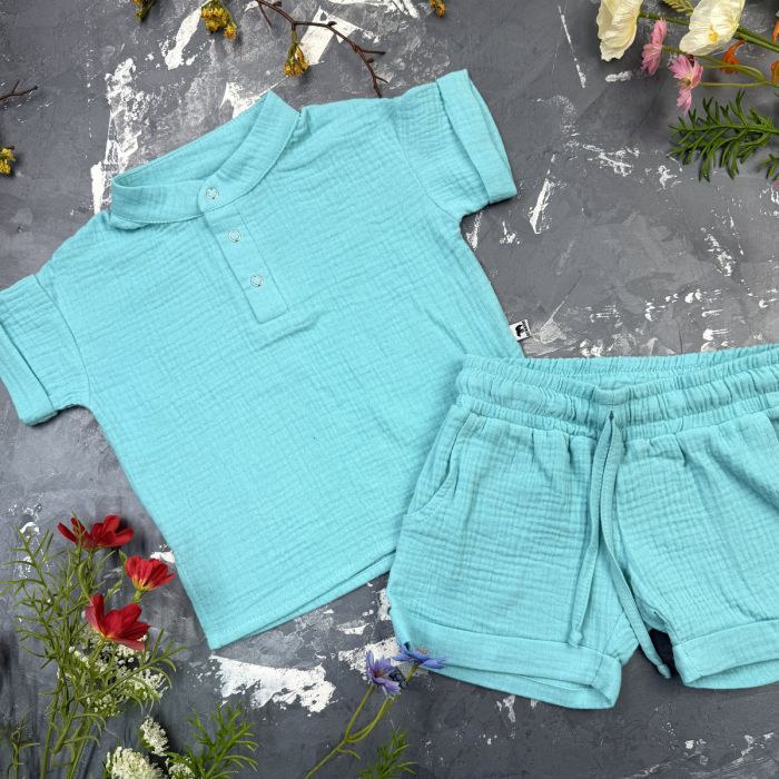 Комплект muslin cotton Aquamarine BEWARM дитячий (штани,футболка,панамка,шорти,туніка)