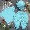 Костюм muslin cotton BEWARM дитячий штани + футболка + панамка Aquamarine
