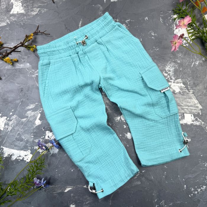Костюм muslin cotton BEWARM дитячий штани + футболка + панамка Aquamarine