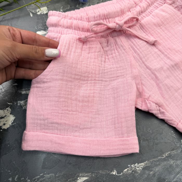 Костюм muslin cotton BEWARM дитячий шорти + футболка Рожевий