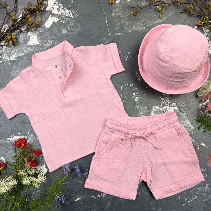 Костюм muslin cotton BEWARM дитячий шорти + футболка Рожевий
