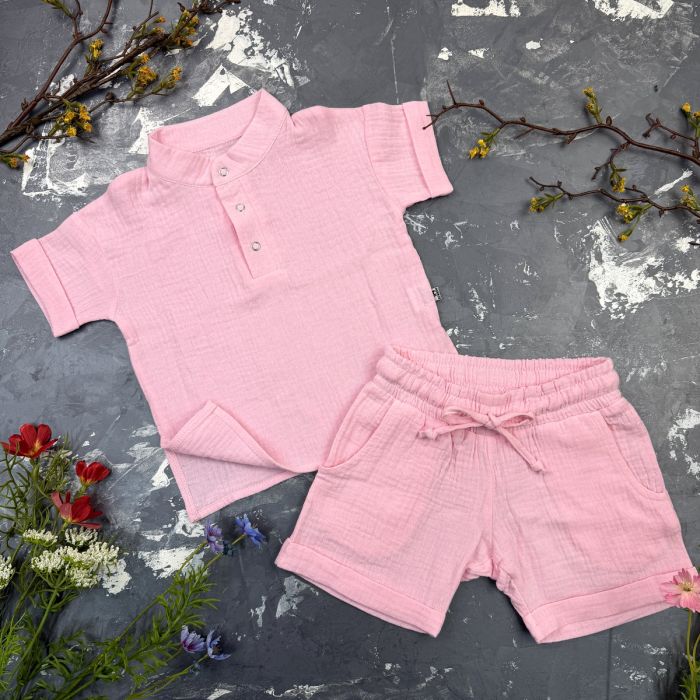 Комплект muslin cotton Pink BEWARM дитячий (штани,футболка,панамка,шорти,туніка)