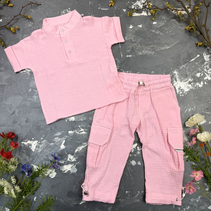 Костюм muslin cotton BEWARM дитячий штани + футболка  Рожевий