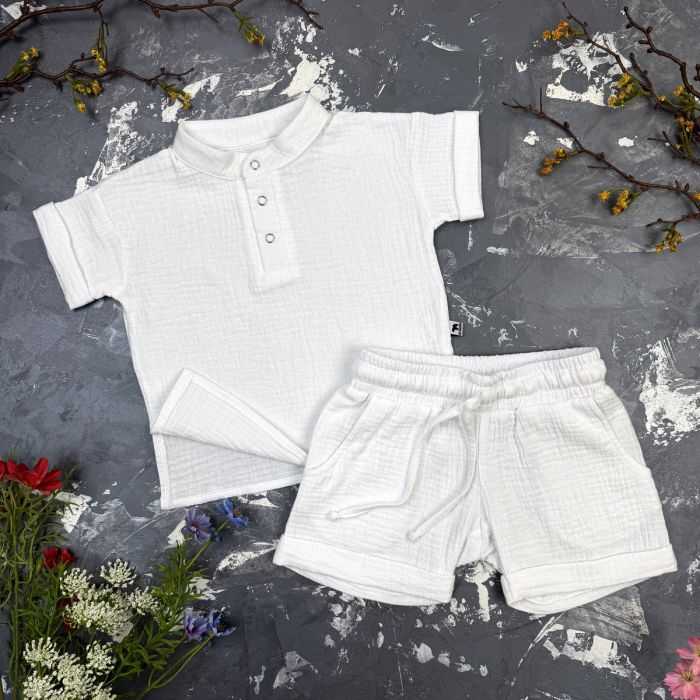 Костюм muslin cotton BEWARM дитячий шорти + футболка + панама White