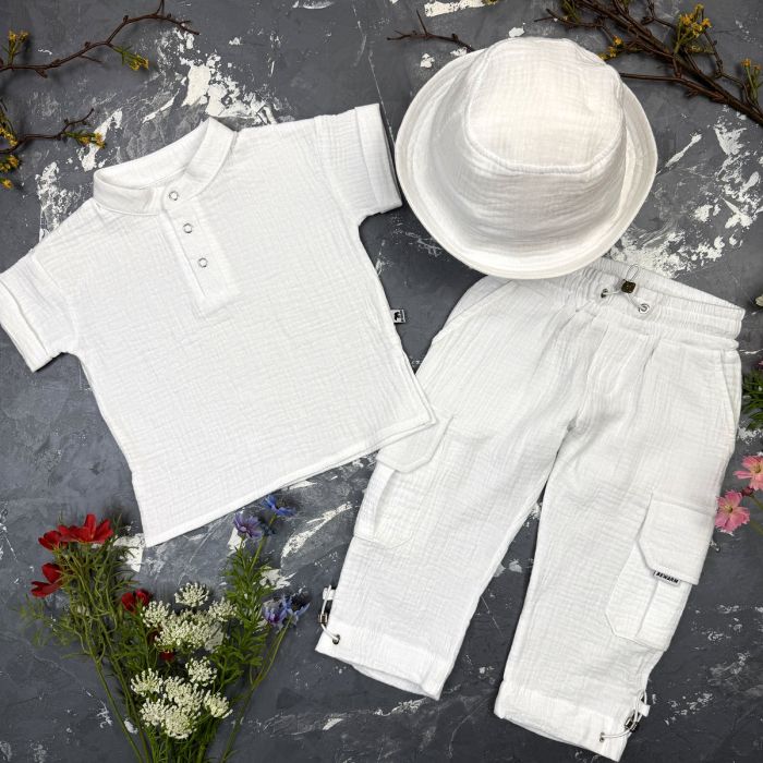 Комплект muslin cotton White BEWARM дитячий (штани,футболка,панамка,шорти,туніка)