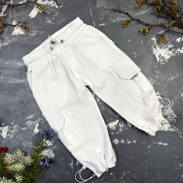 Штани муслінові карго white