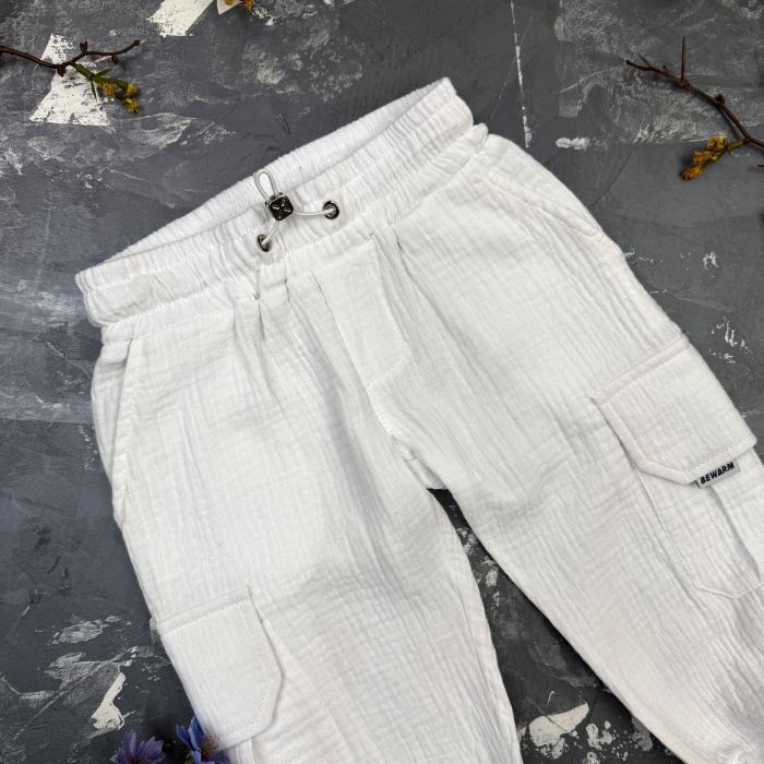 Костюм muslin cotton BEWARM дитячий штани + футболка + панамка Білий