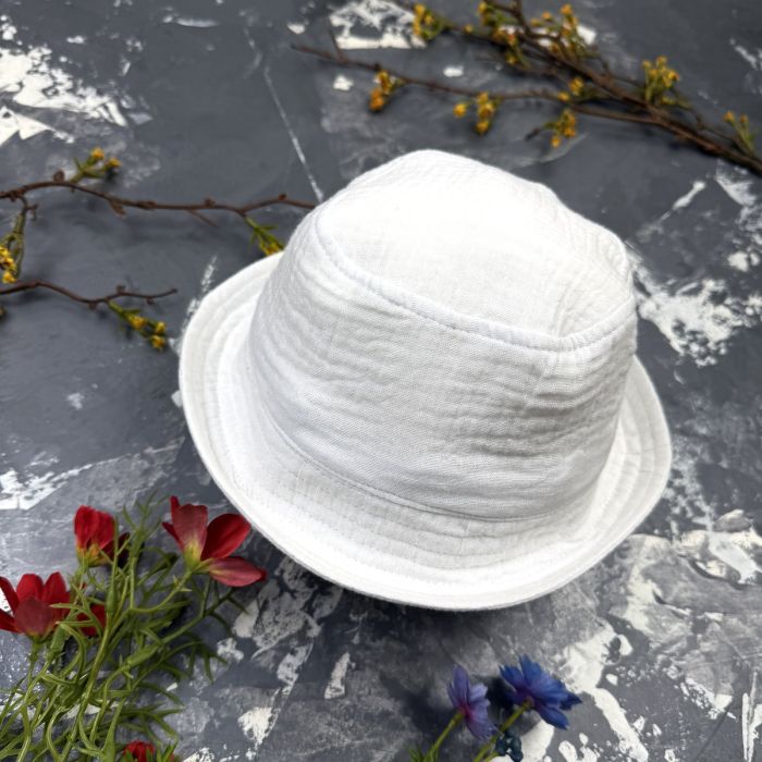 Мусліновий набір туніка + панама дитяча Muslin Cotton BEWARM White