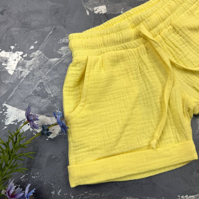 Костюм muslin cotton BEWARM дитячий шорти + футболка + панама Sunny-Yellow