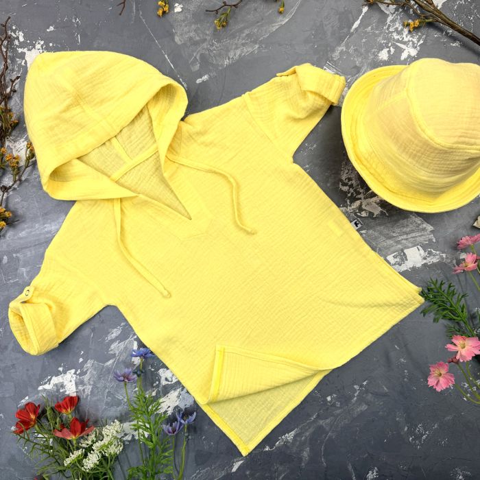 Мусліновий набір туніка + панама дитяча Muslin Cotton BEWARM Sunny-Yellow