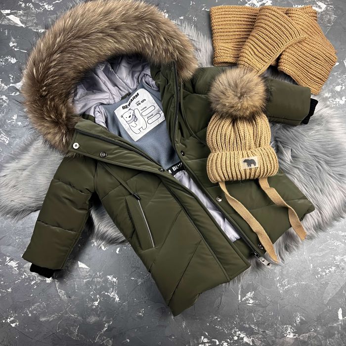 Куртка-пальто BEWARM Bakota Khaki Velvet дитяча зимова подовжена