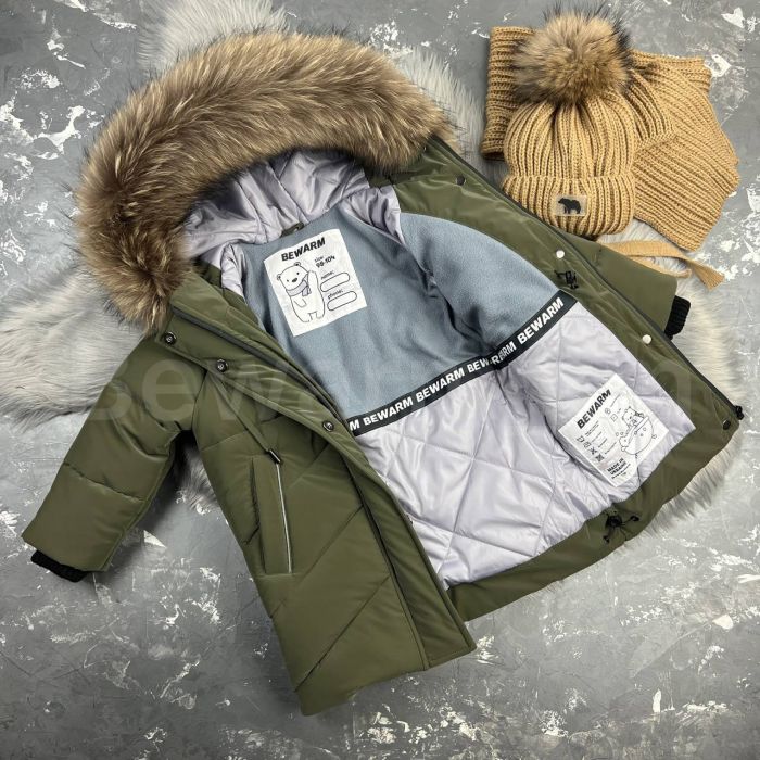 Куртка-пальто BEWARM Bakota Khaki Velvet дитяча зимова подовжена