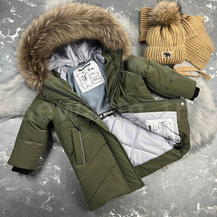 Куртка-пальто BEWARM Bakota Khaki Velvet дитяча зимова подовжена