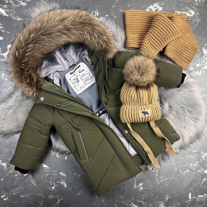 Куртка-пальто BEWARM Bakota Khaki Velvet дитяча зимова подовжена