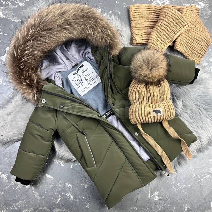 Куртка-пальто BEWARM Bakota Khaki Velvet дитяча зимова подовжена