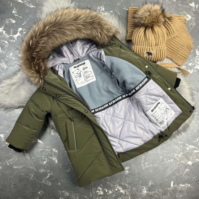 Куртка-пальто BEWARM Bakota Khaki Velvet дитяча зимова подовжена
