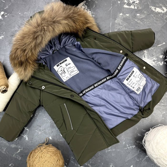 Куртка-пальто BEWARM Bakota Khaki Velvet дитяча зимова подовжена