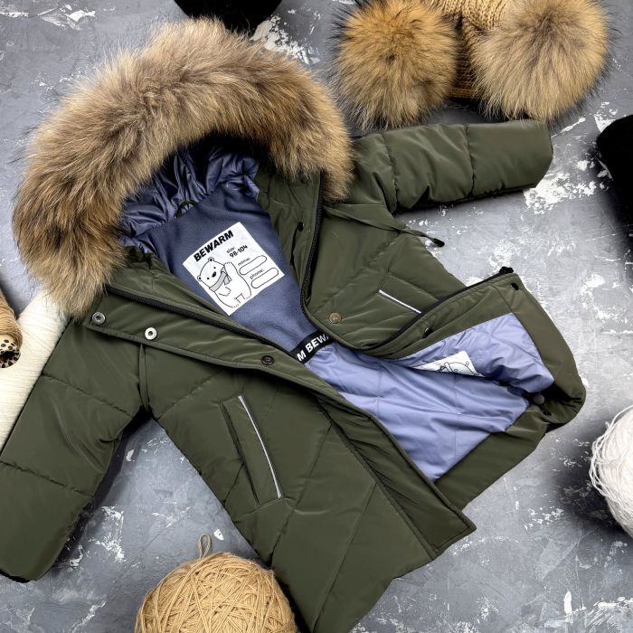 Куртка-пальто BEWARM Bakota Khaki Velvet дитяча зимова подовжена