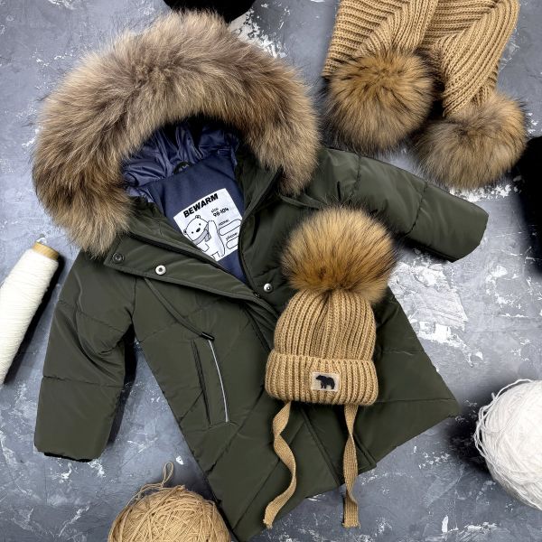 Куртка-пальто BEWARM Bakota Khaki Velvet дитяча зимова подовжена
