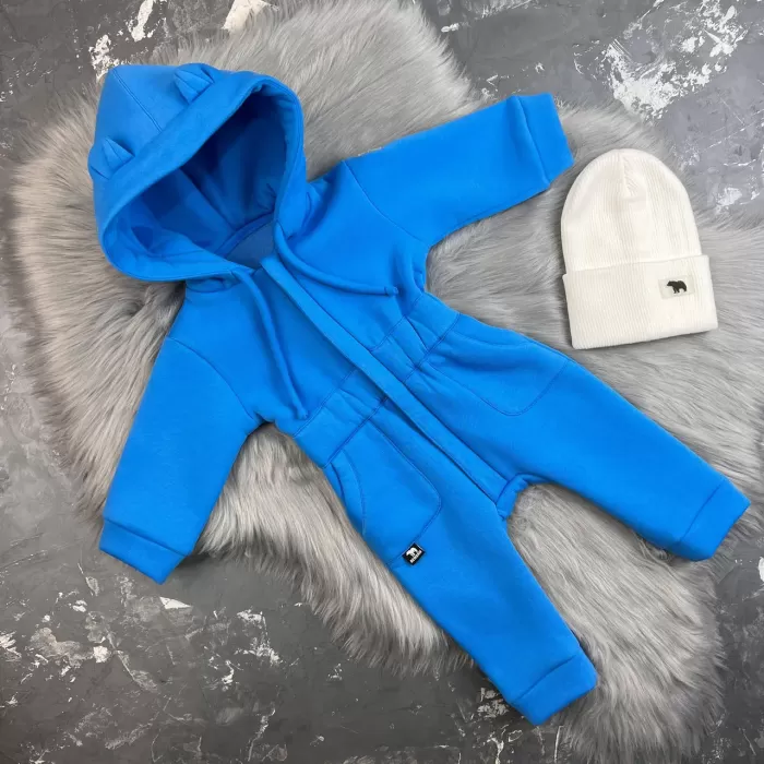 Ромпер дитячий BEWARM на флісі з капюшоном Electric Blue