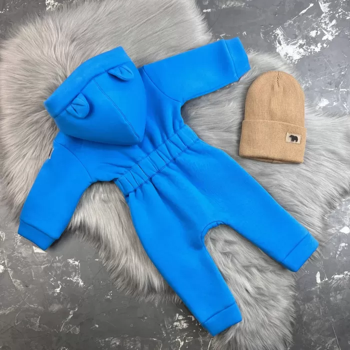 Ромпер дитячий BEWARM на флісі з капюшоном Electric Blue