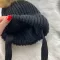 Зимова в'язана дитяча шапка чорна з натуральним бубоном KID BEWARM